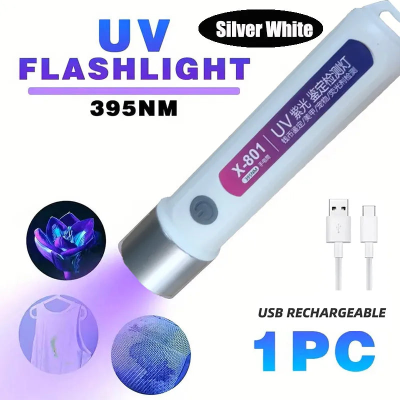 365/395nm UV Flashlight Rechargeable Mini Violet Torch Portable Ultraviolet Cat Tinea Money Ore Marker Inspection Flashlights Oasis Select X801 WHITE-365nm
