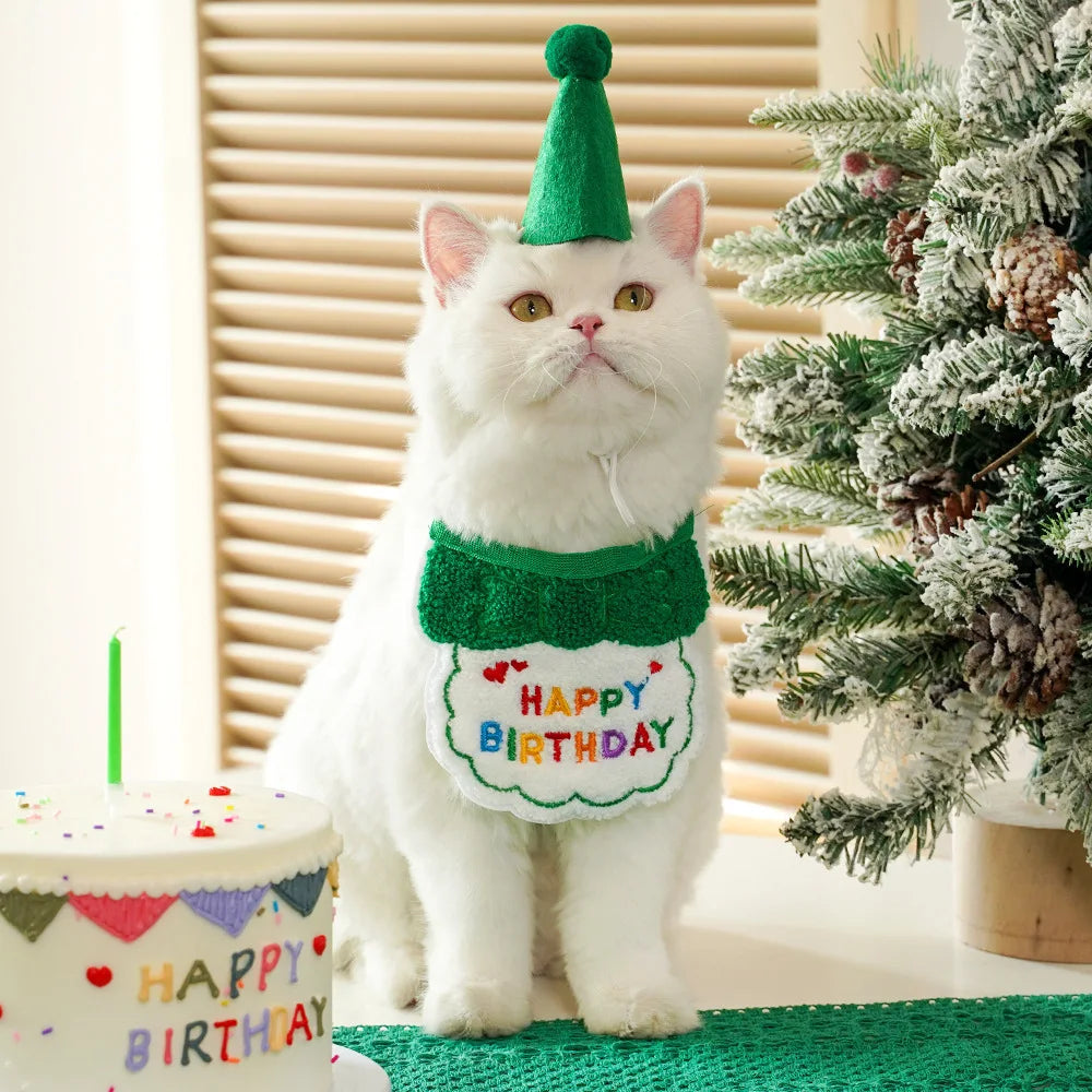 Pet Dog Cat Birthday Dress Bib Party Supplies Saliva Towel Felt Hat Oasis Select Green Suit