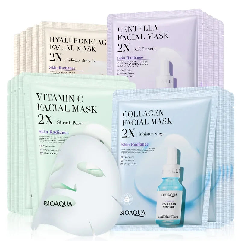 20 Pieces BIOAQUA Centella Collagen Vitamin C Facial Mask Moisturizing Refreshing Sheet Masks Hyaluronic Acid Skin Care Products Oasis Select 20 pieces mixes