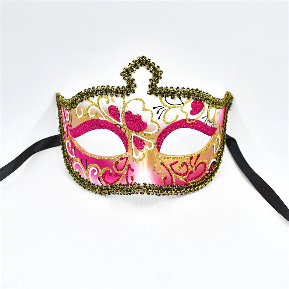 Party Bar Makeup Ball Half Face Men's Painted Gold Powder Mask Handmade Princess Mask Women's Handmade Dance Props Oasis Select red