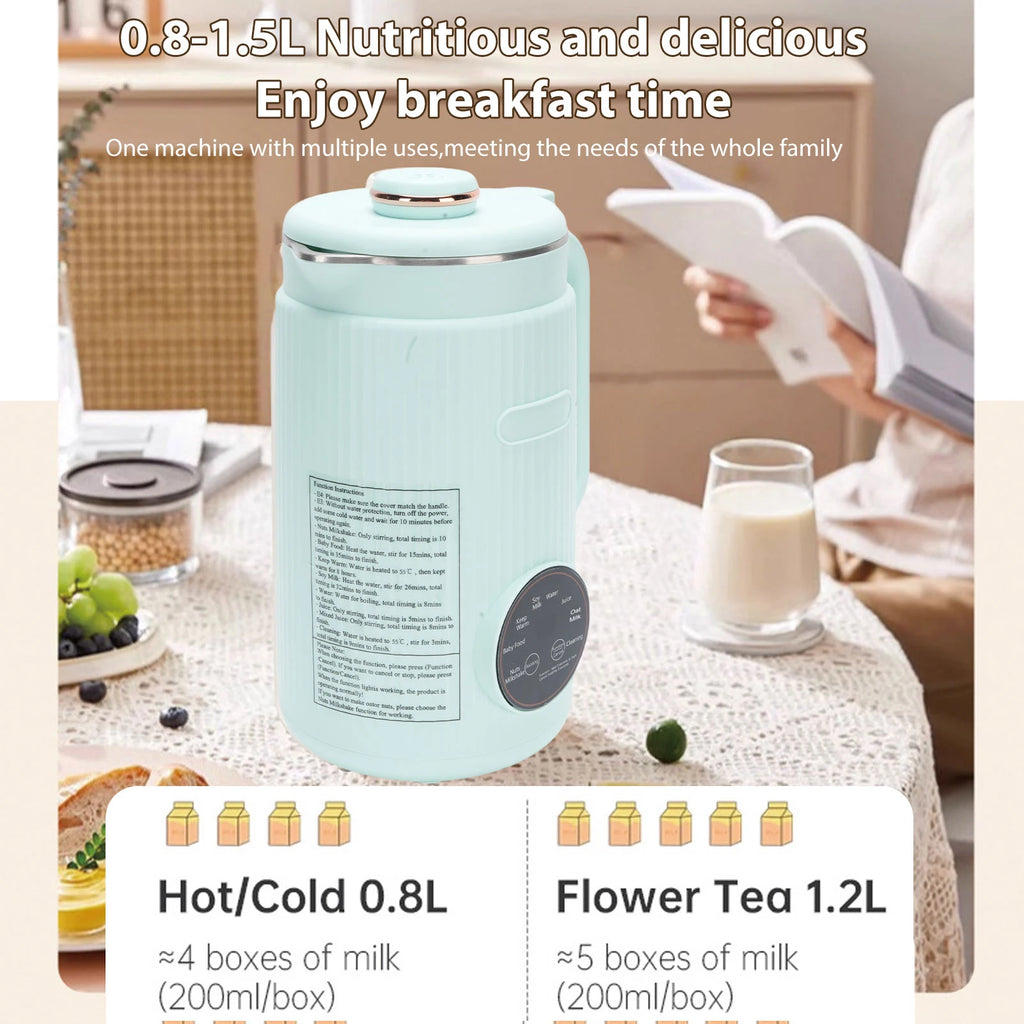 Soy Milk Maker 8-in-1 Programmable Blender with Digital Display 12 Stainless Steel Blades Auto Cleaning 8H Keep Warm Function Oasis Select