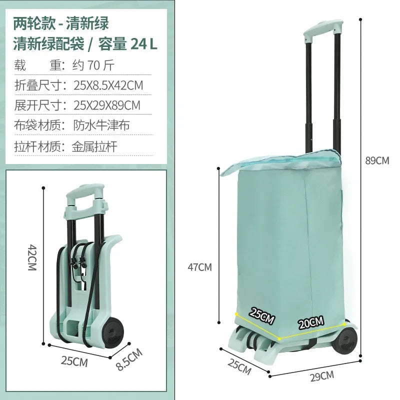 Multi-functional Household small cart folding pull goods handling trailer shopping cart luggage trolley Oasis Select Fresh green B