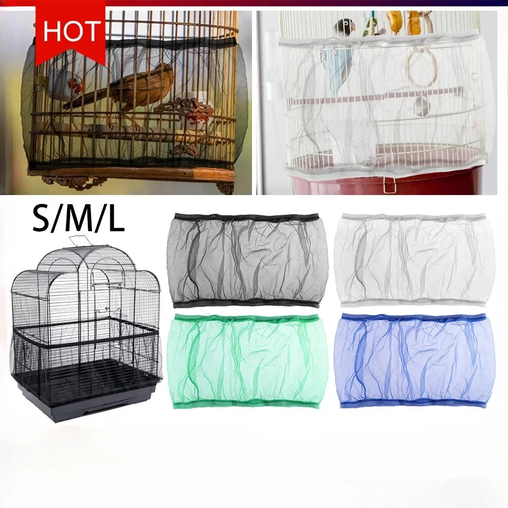 Mesh Bird Cage Cover Shell Skirt Net Easy Cleaning Catcher Guard Bird Cage Stretchy Mesh Parrot Bird Cage Net Jaula Para Pajaros Oasis Select