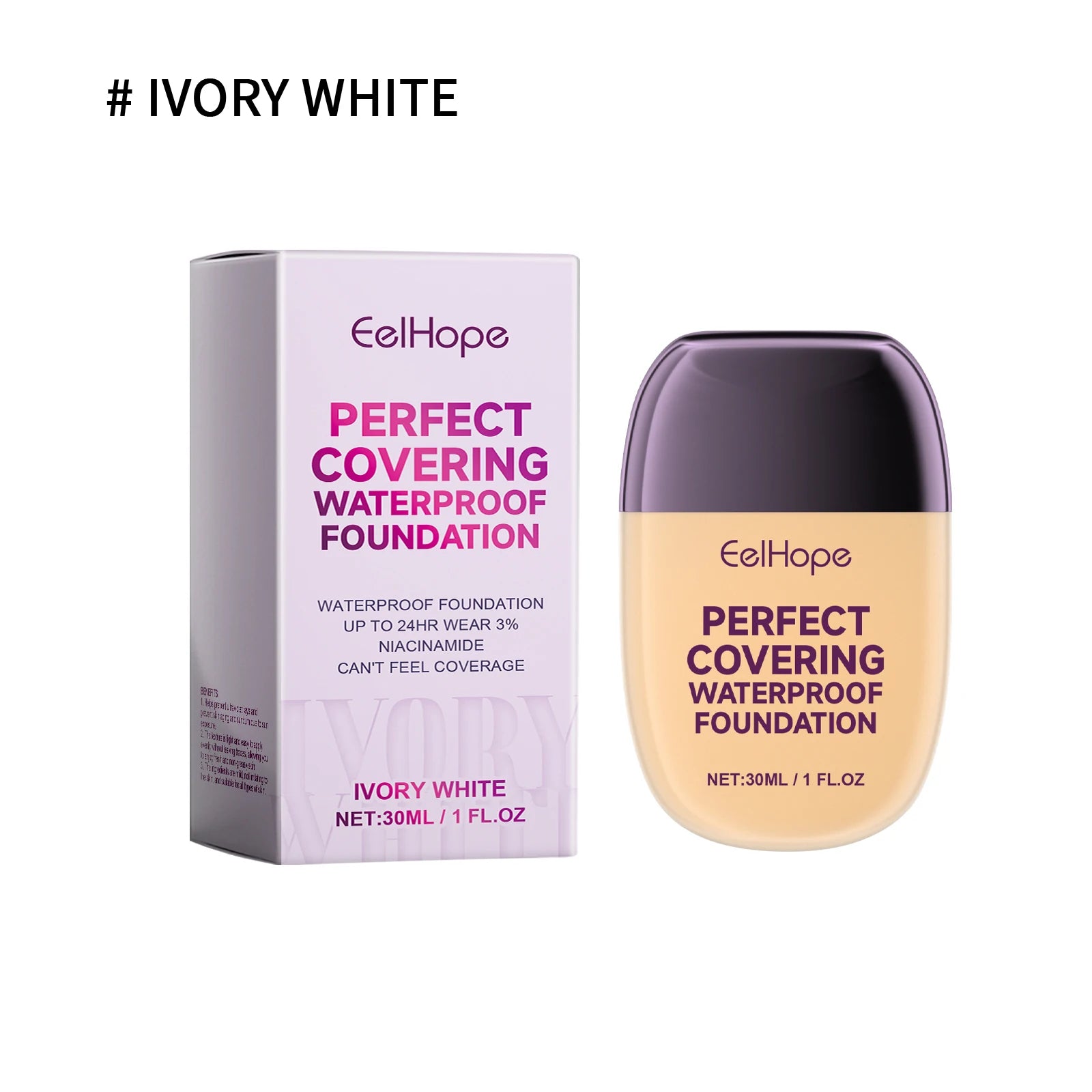 Eelhope Waterproof Full Coverage Liquid Foundation – 30ml Liquid Foundation Oasis Select Ivory white