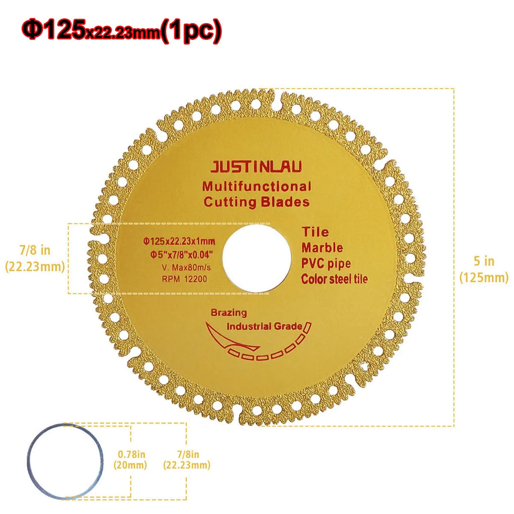 JUSTINLAU Multifunctional Cutting Piece Sheet Disc Tile Rock Plate Metal Marble Machine Angle Grinder Dry Slice Emery Saw Blade Oasis Select 1pc Gold-125mm