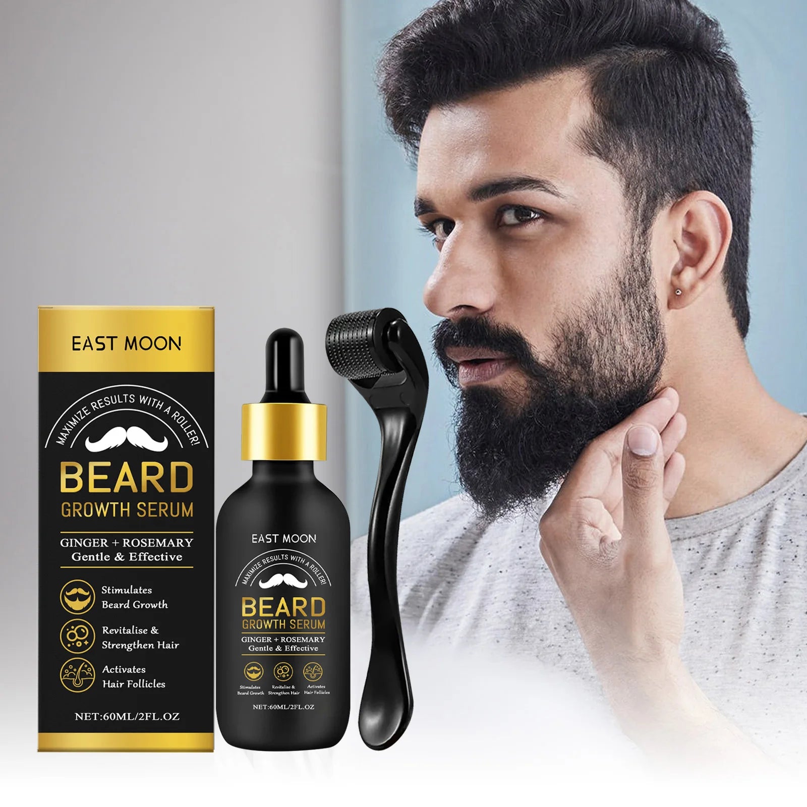 Beard Thickening Care Oil with Roller Ball 0.25mm Strengthen Hair Roots Nourishing Soften Beard Oil for Men Grooming Beard Care Oasis Select