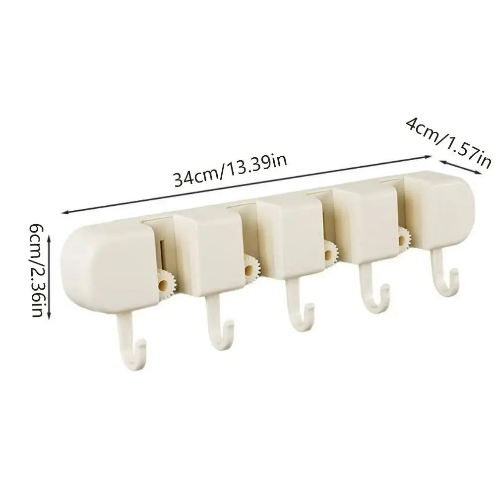 Practical Automatic Adjustable Mop Clip 5 Hook Wall Mounted Broom Organizer Clip Rolling Moisture-Proof Broom Hanger Shower Room Oasis Select