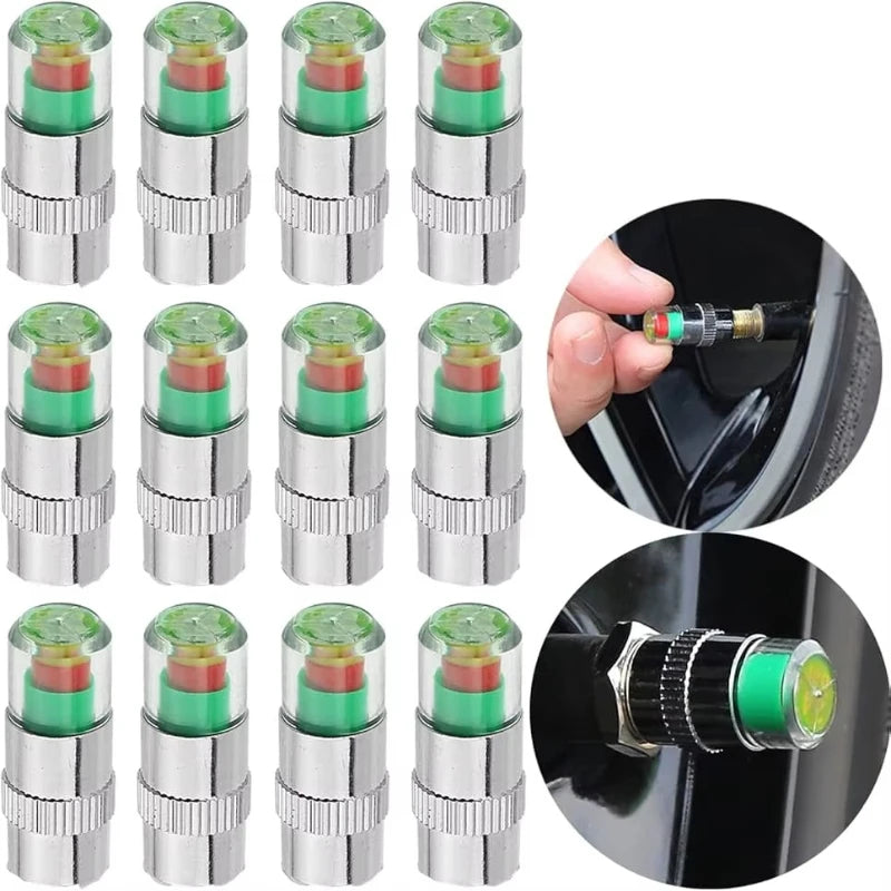4/8/12/24pcs Bar Car Tire Pressure Guage Cap Sensor Indicator Alert Monitoring Tool Tyre Cap Indicator Alert Air Pressure Gauge Oasis Select