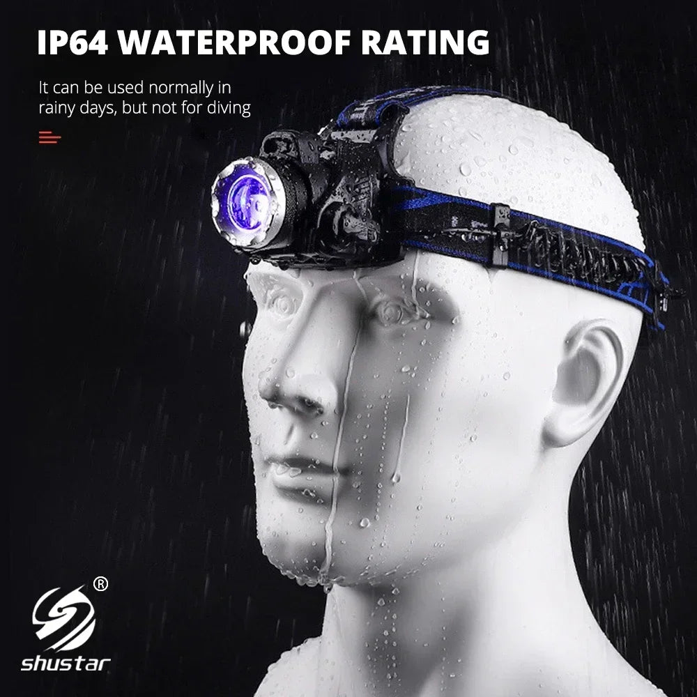 High Power LED Headlamp Fishing Headlight 3 Modes Zoomable Waterproof Super Bright Camping Light Powered by 2x18650 Batteries Oasis Select