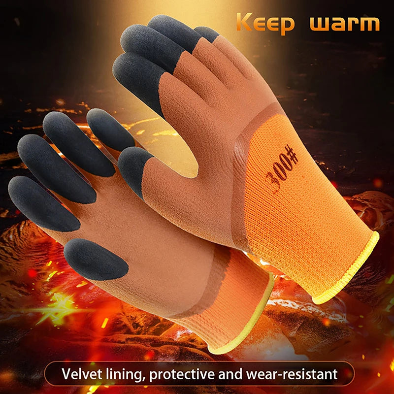 Winter Thickened And Velveted Tire Rubber Wear-resistant Anti-slip Construction Site Labor Protection Gloves Construction Gloves Oasis Select