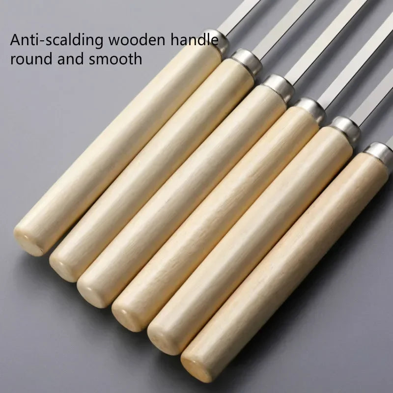 Wooden Handle Anti-scalding Barbecue Skewers Can Be Reused 304 Stainless Steel Metal Barbecue Skewers Wide Skewers Oasis Select
