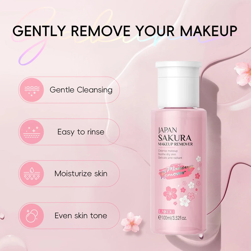 LAIKOU Portable Makeup Remover lashes Cleansing Liquid Water Lip Eye Gentle Care Make-Up Travel Skin Remover Face Skincare 100ml Oasis Select