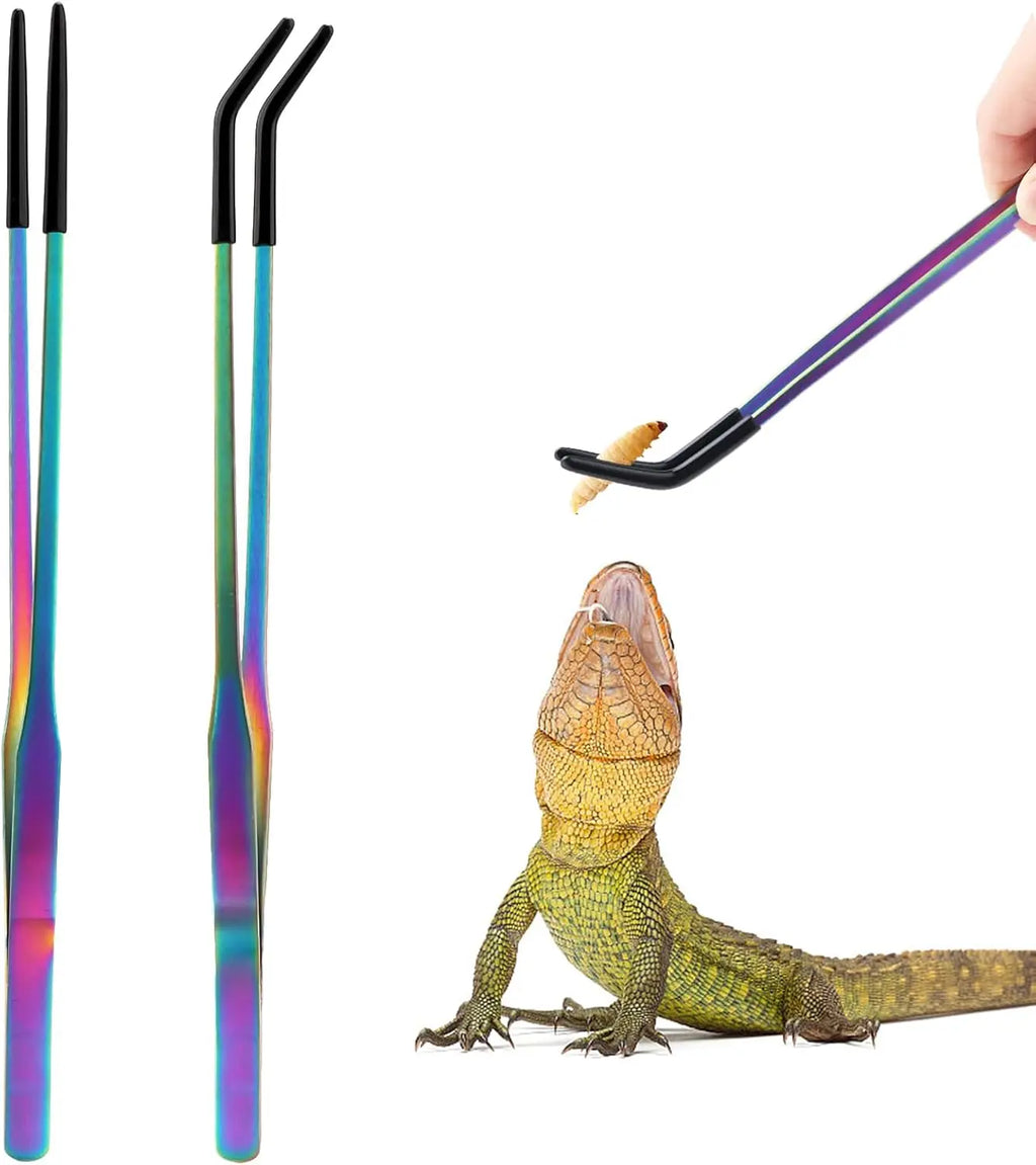 2pcs Stainless Steel Reptile Feeding Tongs with Rubber Tip，10.6" Straight & Crafts - Feeder Tools for Bearded Dragons & Lizards Oasis Select 2pcs