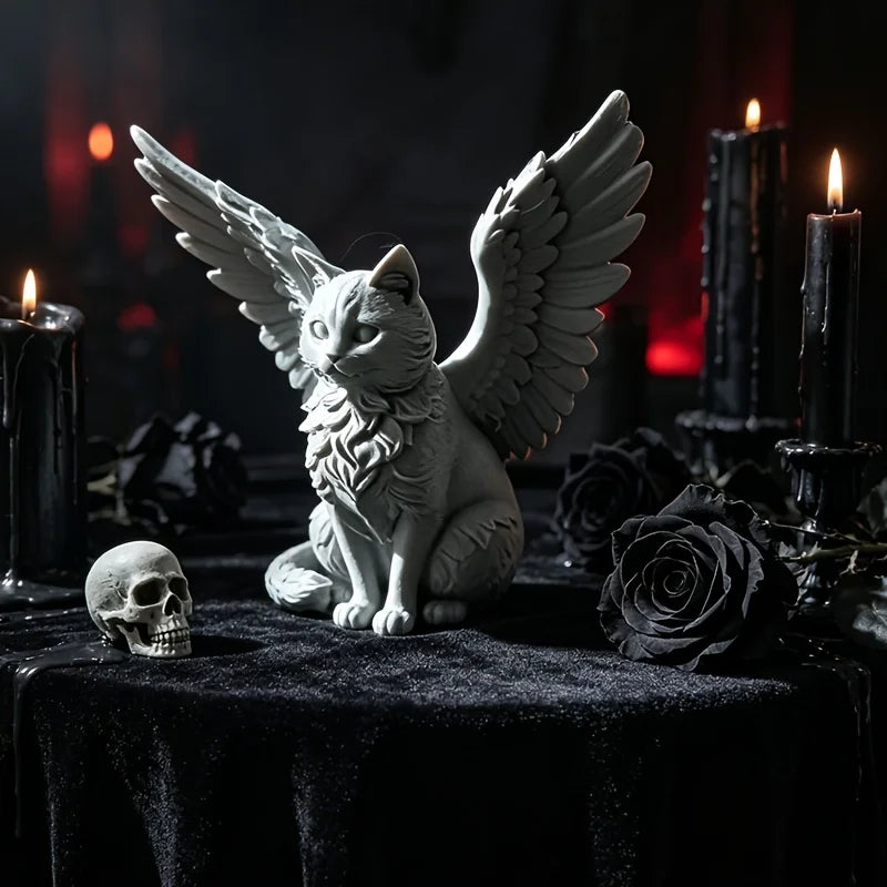 Angel Wing Cats Figurines 3D Printed Memorial Pets Commemorative Ornaments Statue Kitten Sculptures for Home Desktop Study Decor Oasis Select