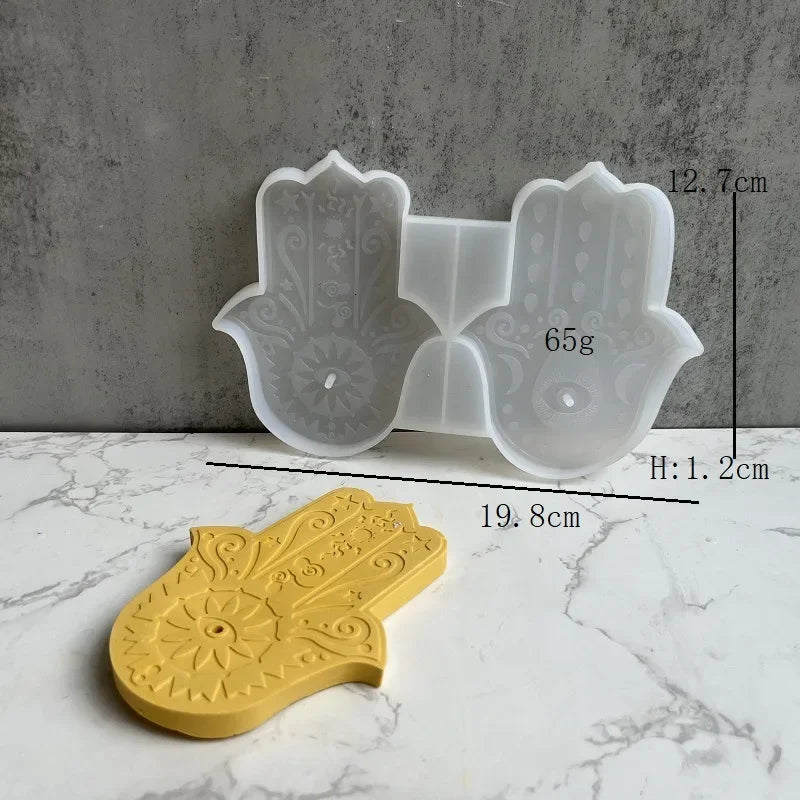 2-Chamber Famati Palm Silicone Mold Hamasa Hand Cement Aromatherapy Bracket Tray DIY Concrete Coaster Handicraft Mold Oasis Select A
