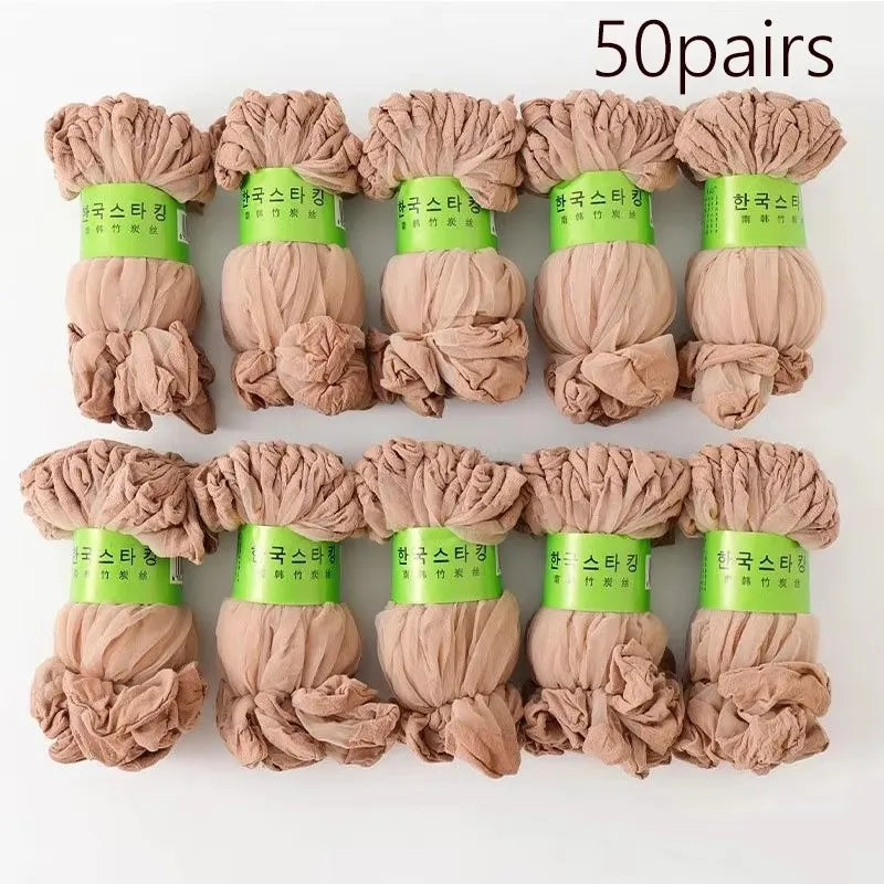 10/20/30/50Pairs Transparent Summer Socks Ultrathin Women Nylon Ladies Female Short Ankle Meias Elastic Crystal Spring Silk Sox Oasis Select 50pairs Skin One Size