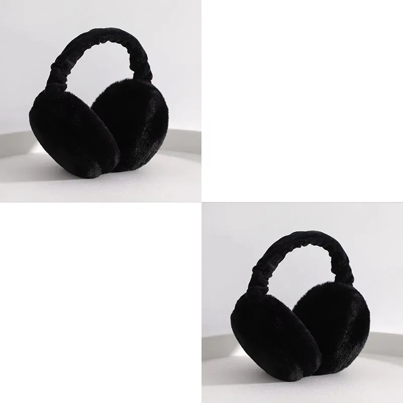 1-4PCS Korean Version Foldable Portable Ear Cup For Warmth, Plush Earplugs For Men And Women For Warmth In Autumn And Winter Oasis Select Black-2pcs