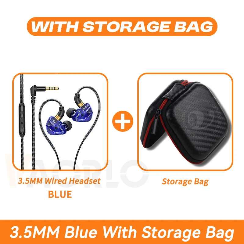 9D Surround HIFI Heavy Bass Headset 3.5MM/Type-C Digital Chip With Mic In-Ear Wired Headphones Music Sports For Samsung Android Oasis Select 3.5MM Blue With Bag