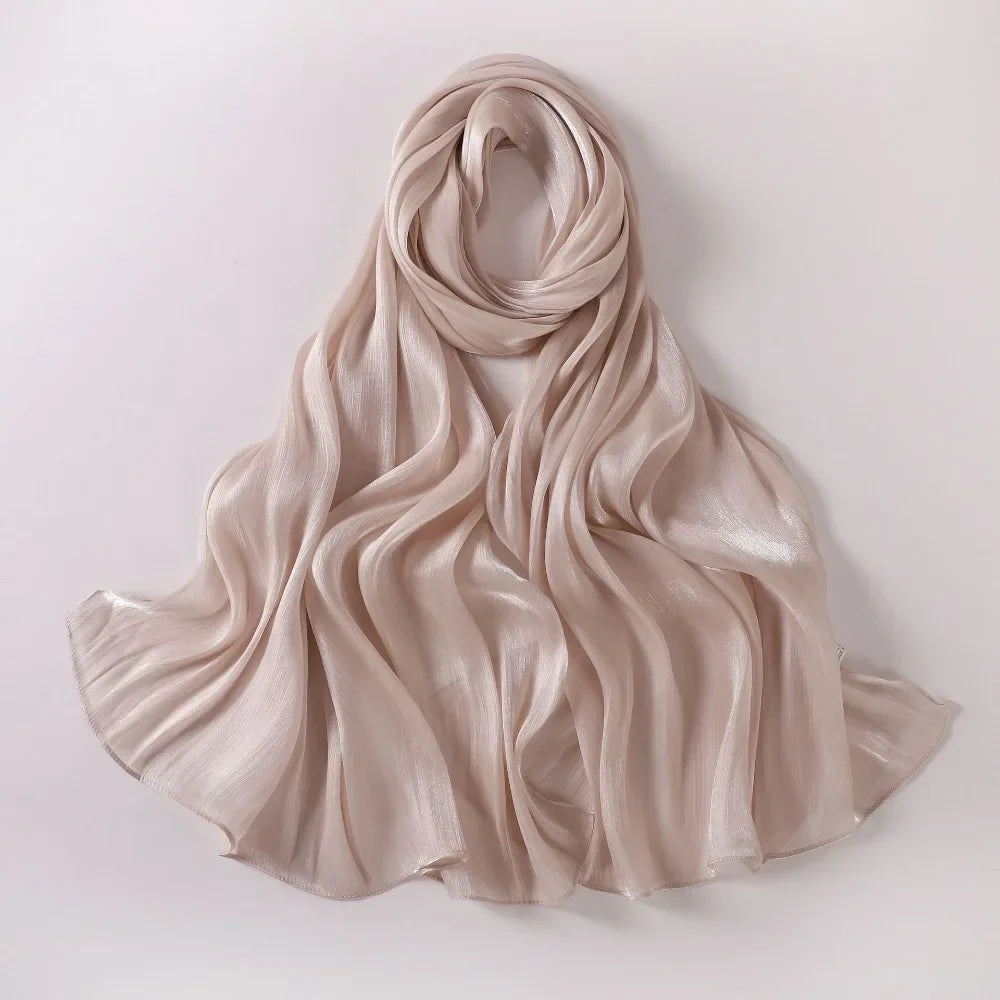 Fashion Solid Color Silk Scarf Chiffon Shining Chiffon Hijab Veil Soft Long Sunscreen shawl Outdoor Oasis Select G