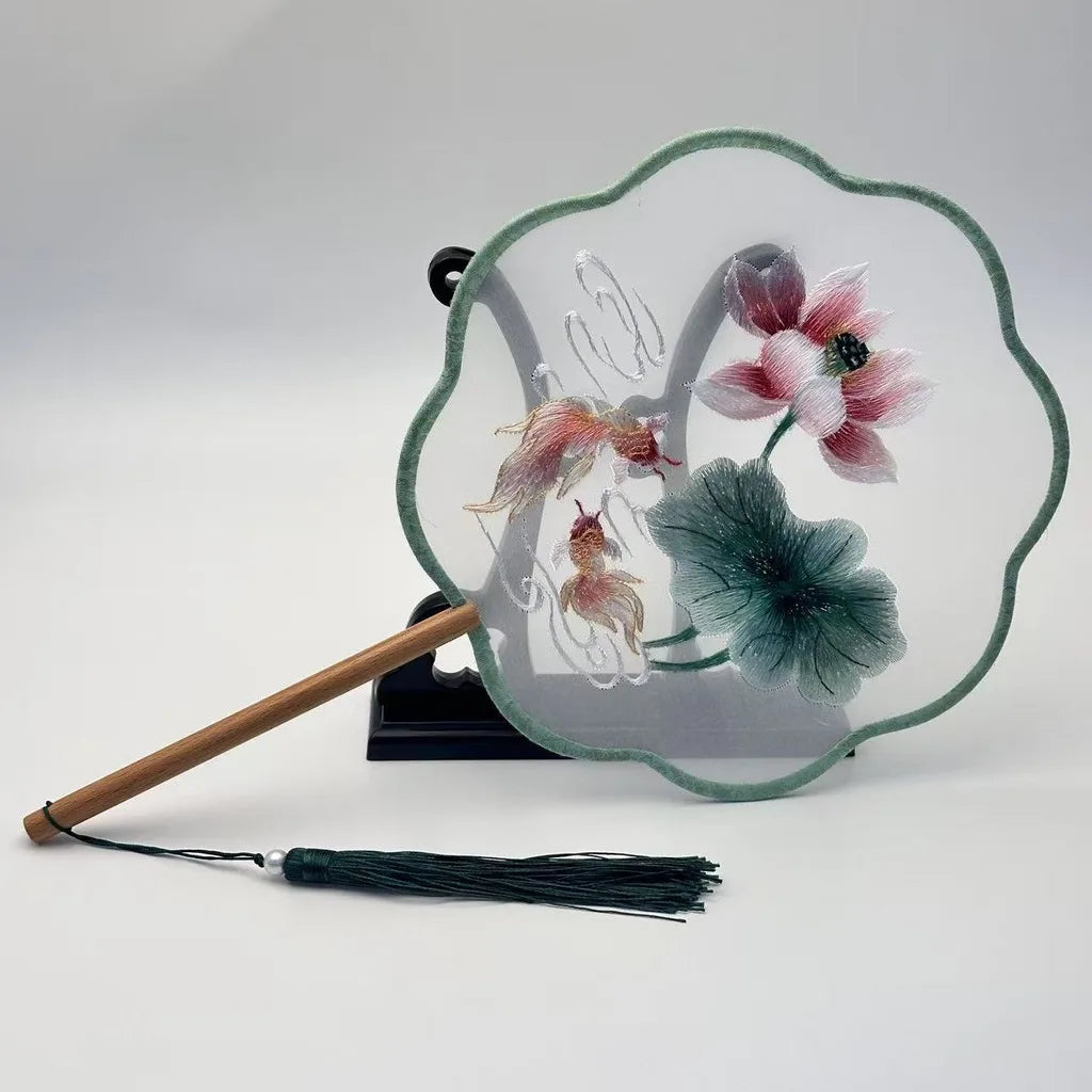 Chinese Silk Round Fan Double-sided Floral Embroidery Hand Fans