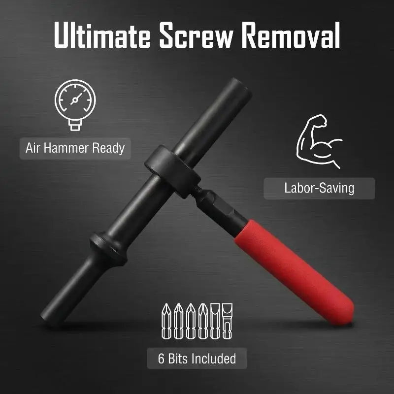 Air Impact Screw Remover F3369 6Pcs Black Diamond Steel Slotted & Bits Pneumatic Hammer Compatible Oasis Select