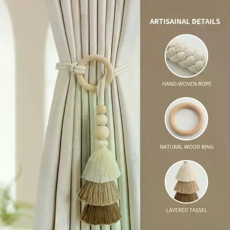 1/2Pcs Tassel Curtain Tie Backs Wooden Bead Curtain Tiebacks,Bohemian Curtain Clasp, Curtain Tiebacks Home Decorative Oasis Select