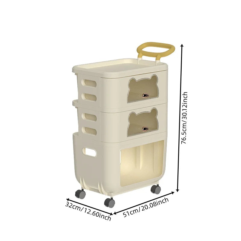 3/4-Tier Rolling Storage Organizer Large Capacity Sealed Drawers Space-Saving Dust-Proof for Snacks/Toys Oasis Select Cream-3 Layers