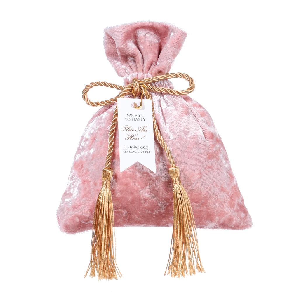 Velvet Cloth Drawstring Tassel Bag Velvet Candy Box Gift Bags Candy Storage Pouches Wedding Birthday Party Jewelry Organizer Oasis Select pink M