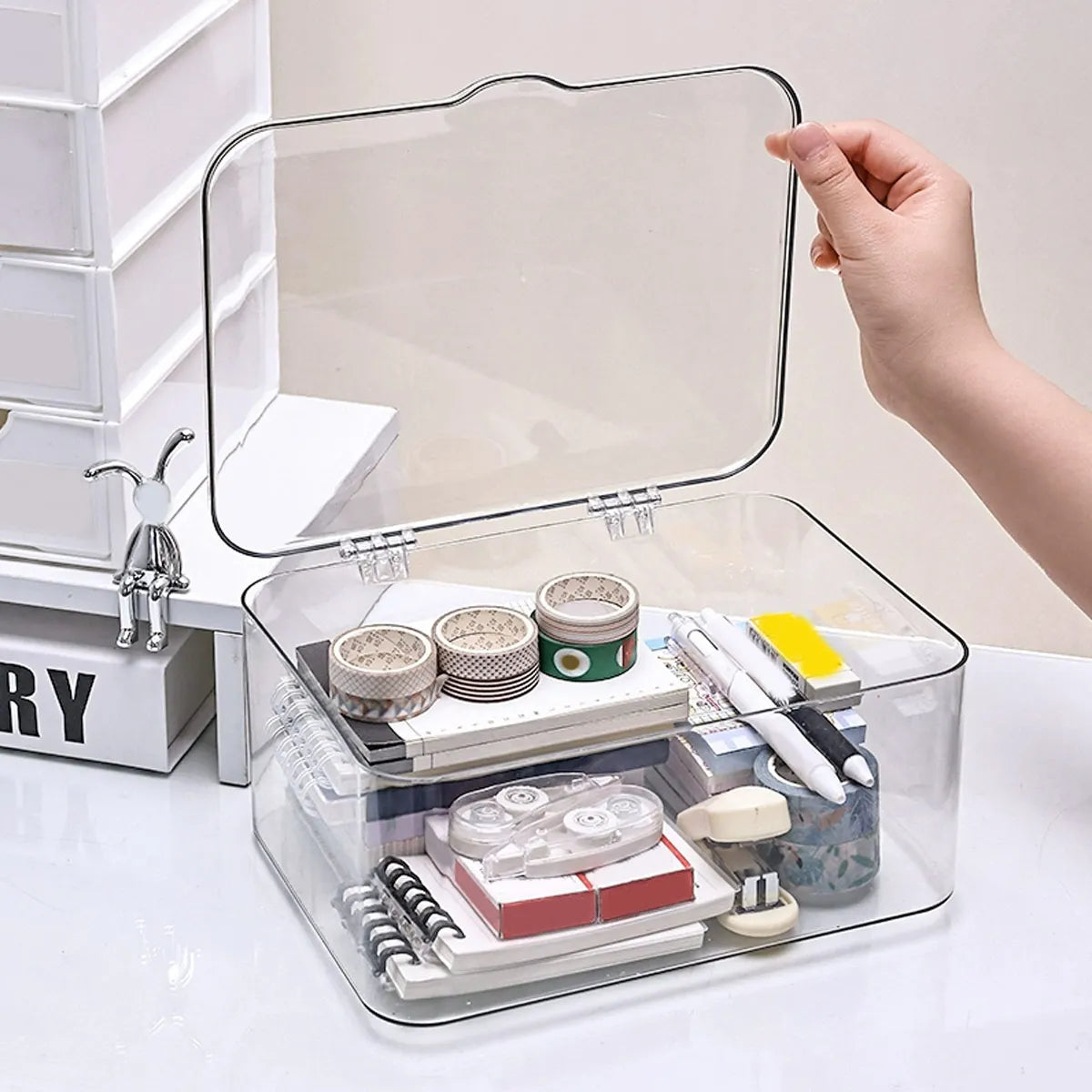 Plastic storage box, covered storage box, flip top desktop storage container, office supplies, stationery, cosmetics storage Oasis Select