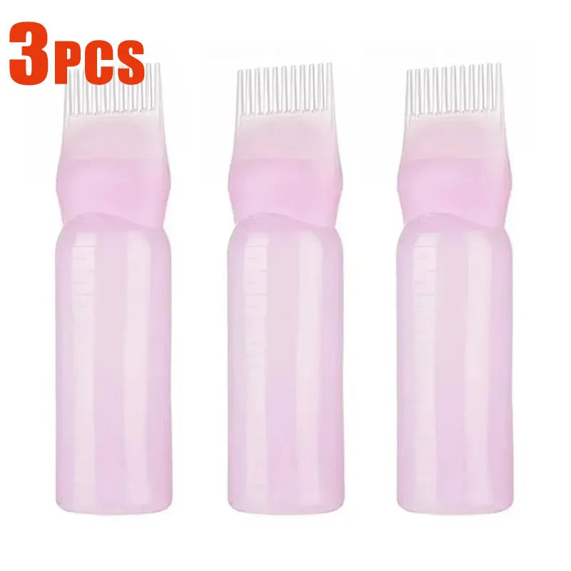 1/2/3Pcs Multicolor Plastic Hair Dye Refillable Bottle Applicator Comb Dispensing Salon Hair Coloring Hairdressing Styling Tool Oasis Select Pink-3pcs