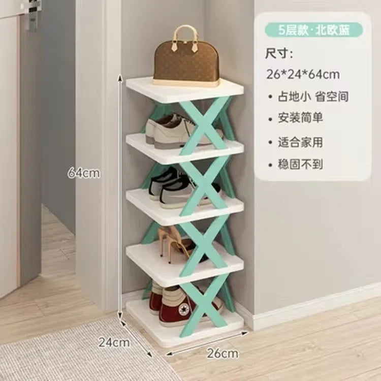 Household Economy Simple Shoe Rack Multi-layer Space Saving Free Installation of Dustproof Folding Plastic Shoe Storage Rack Oasis Select 5 layers Blue