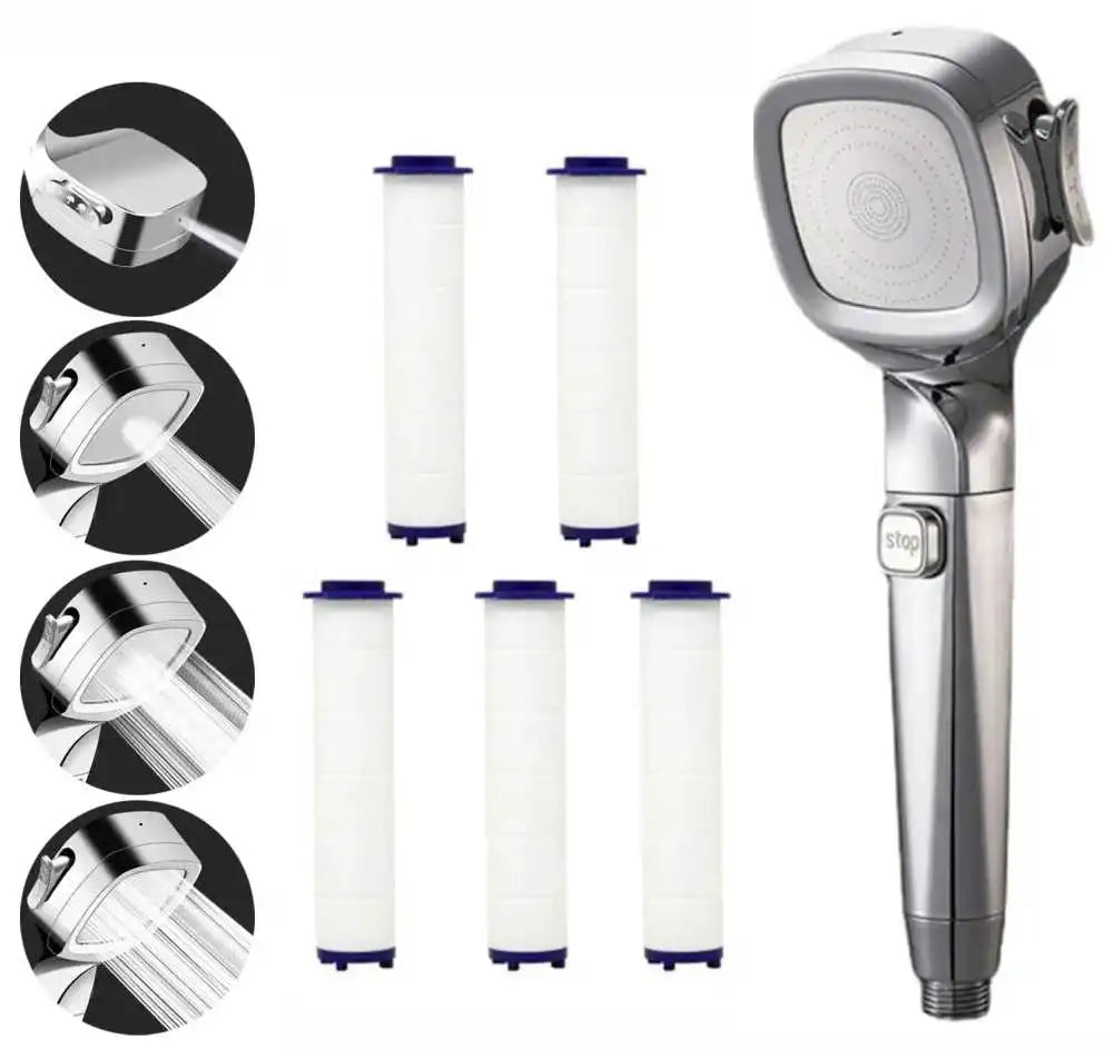 New 4 Mode High Pressure Shower Head With Switch On Off Button Sprayer Water Saving Adjustable Shower Nozzle Filter For Bathroom Oasis Select