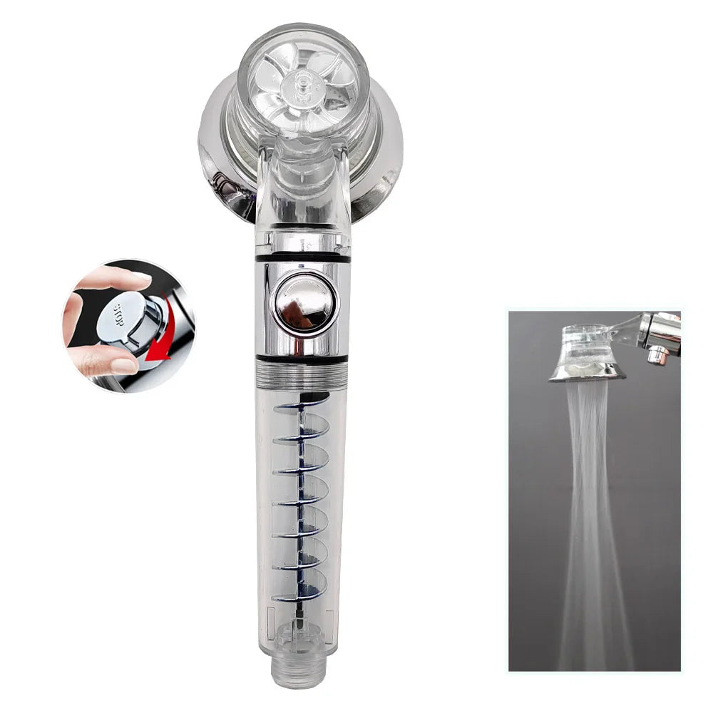 New Propeller Driven Fan Shower Head with Stop Button and Cotton Filter Turbocharged High Pressure Handheld Shower Nozzle Oasis Select Upgrade Sliver