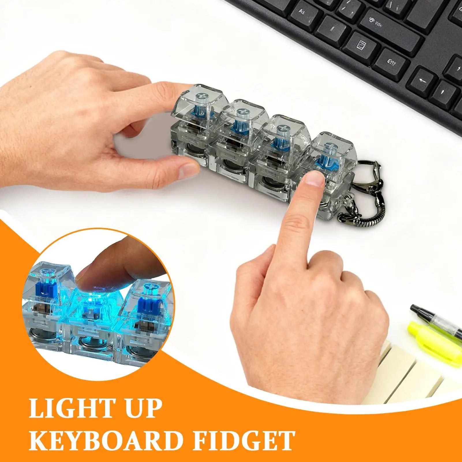 4Keys LED Keyboard Key Chain Fidget Toy for Adults Fidget Clicker Keychains Stress Relief Gadget Interesting Pendant Keychain Oasis Select
