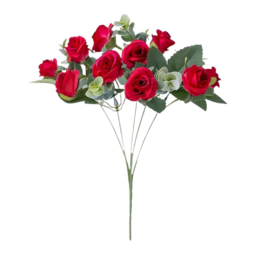 Artificial Eucalyptus Rose Bouquet Plastic Silk Flower For Wedding Home Party Garden Decoration Arrangement Supply Oasis Select Bright Red