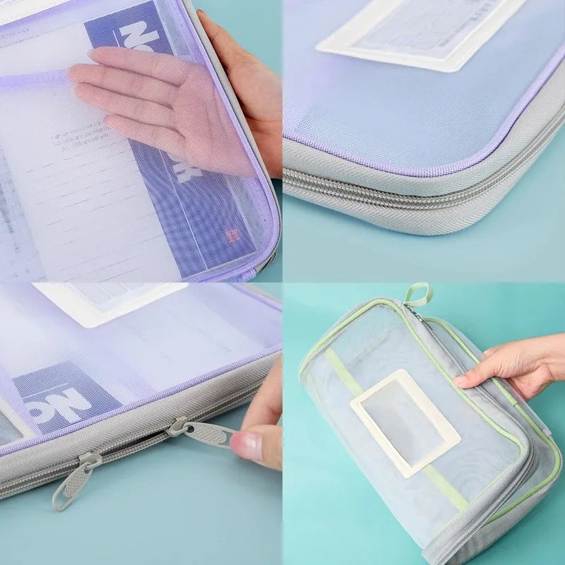 A4 Stationery Storage Bag Double-layer Mesh Zipper Bag Large Capacity Organizer Folders School Office Supplies Stationary Bag Oasis Select