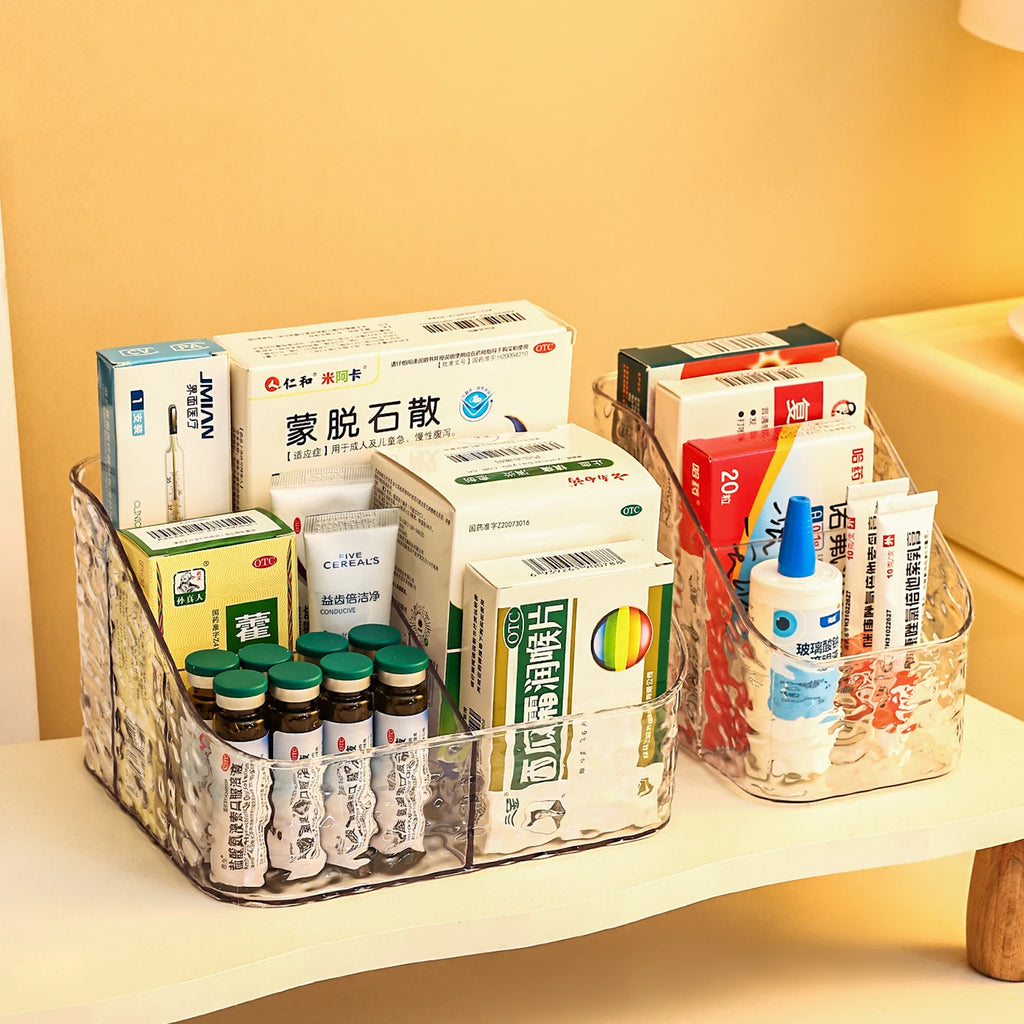 1pc Transparent Acrylic Medicine Storage Box Multi functional Divided Medicine Box/Cosmetics Tabletop Sorting Box Oasis Select