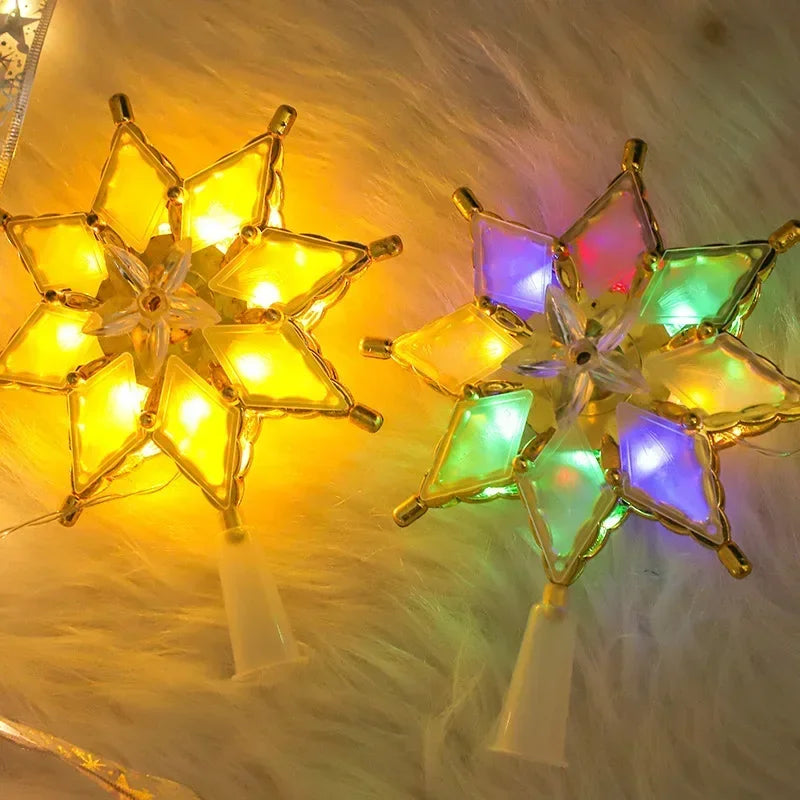 LED Christmas Decorative Lamp Star Lantern Christmas Tree Topper Gold Star Tree Topper Christmas Tree Overhead Light Oasis Select