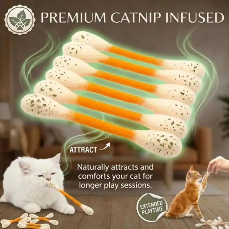 Creative Large Cotton Swab Shaped Catnip Toy 6-pack Giant Kitten Grinding Biting Stick Durable Teeth Cleaning And Grinding Rope Oasis Select