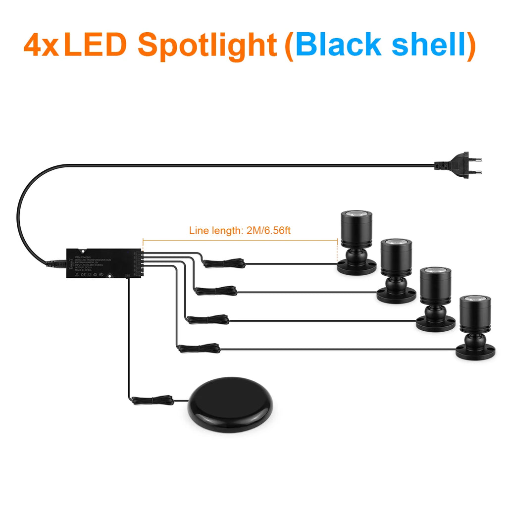 3W 12V Aluminum Dimmable LED Spotlight for Ceiling Light Toy Wine Cooler Display Souvenir Collect Cabinet Shelf,Decorative Lamps Oasis Select 4xSpotlight Black Warm White