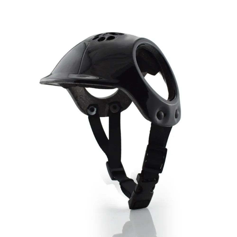 Plastic Pet Dog Helmets With Ear Holes Solid Color Pet Motorcycle Headgear Handsome Adjustable Straps Pet Locomotive Helmet Cat Oasis Select Black - L