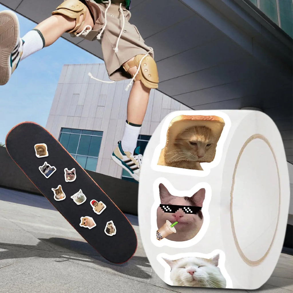 Cat Meme Stickers 500 Pieces Cute Waterproof Sticker Roll Decals Toys for Laptop Bottle Bracelet Table Home School Kids Youth Oasis Select