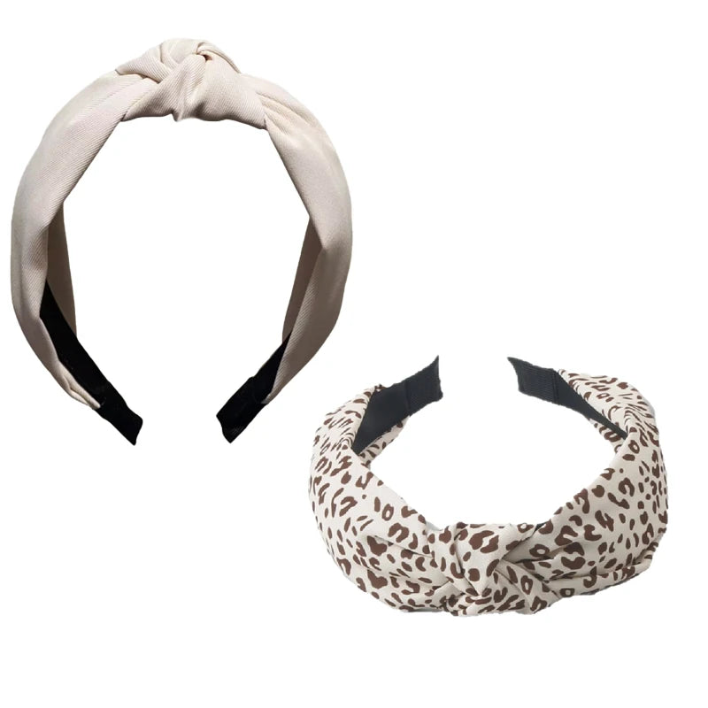 2/4PCS Boho Knotted Headbands Wide Soft Stretch Non Slip Women Daily Yoga Travel Printed Solid Mix Hair Accessories Oasis Select LightColors 2pcs