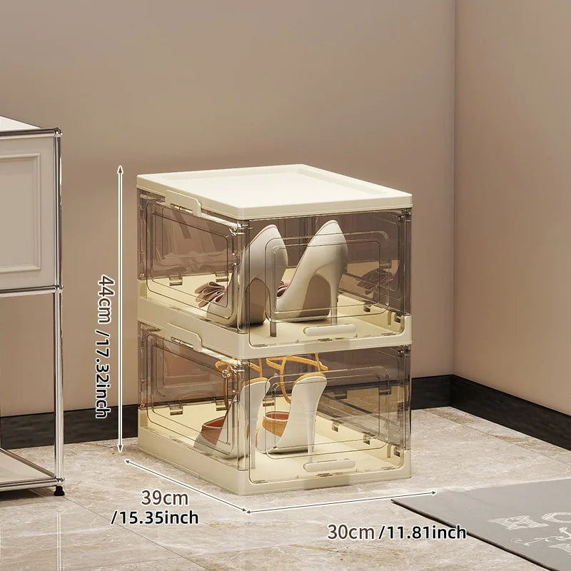 Foldable Shoe Box 1/2/4/6-Tier Clear View Dustproof Moistureproof Heavy-Duty Organizer for All Shoe Types Living Room/Hallway Oasis Select Gray-2 Layers