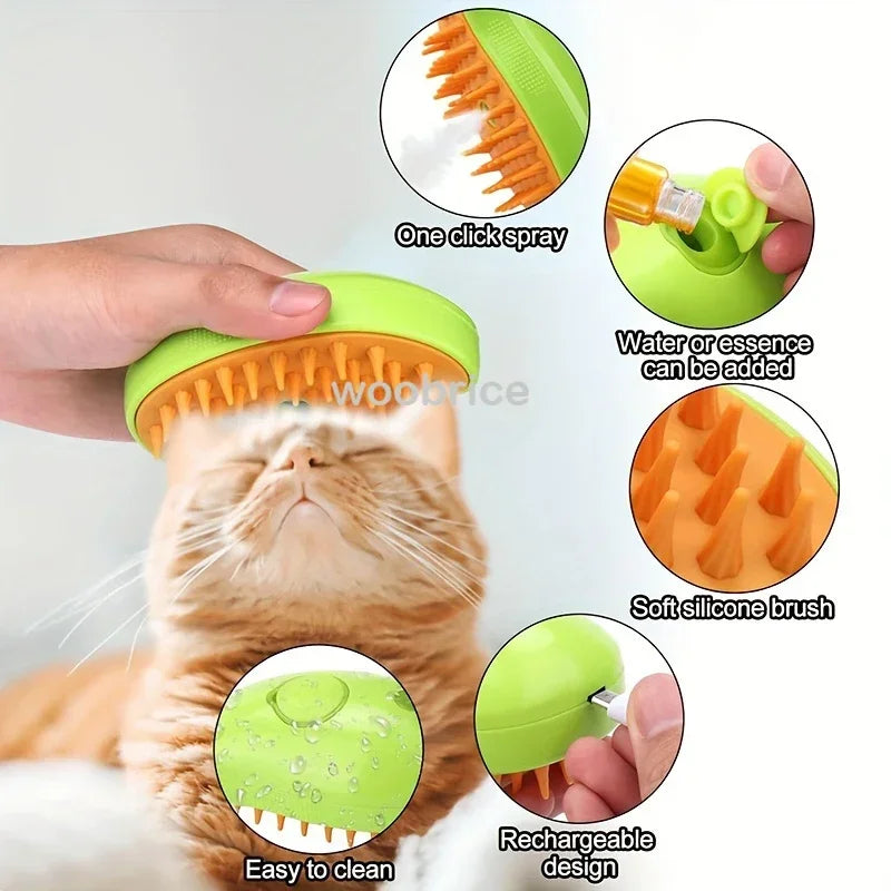 3-in-1 Dog Hair Cat Hair Brush Electric Pet Cleaning Brush Steam Spray Brush Massage Hair Removal Comb Anti Flying Brushes Oasis Select