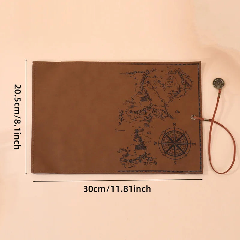 Creative Treasure Map Retro Leather Pencil Case Large Capacity Roll Up Pencil Bag Embossed Buckle Stationery Storage Pouch Oasis Select