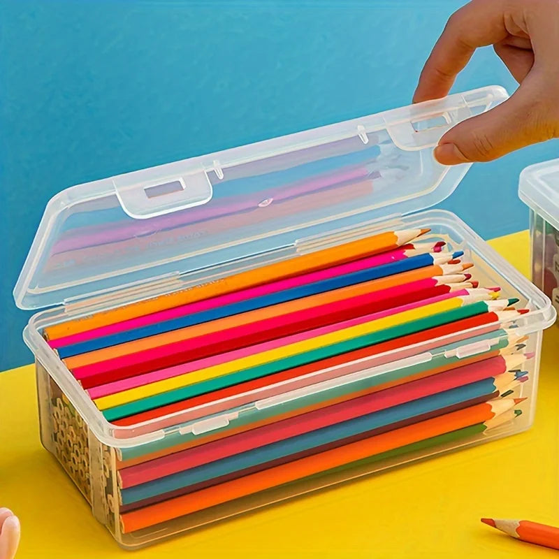 2/4pcs Large Capacity Office Transparent Plastic Storage Box, Portable Storage, Can Store Pencils, Colored Pens, Etc Oasis Select