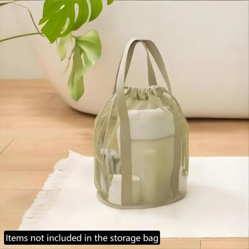Large Capacity Foldable Mesh Nylon Drawstring Bag, Portable Travel Cosmetic Toiletry Storage Pouch for Swimwear & Daily Supplies Oasis Select Green