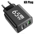GaN Fast Charging 65W USB Type C Charger EU KR PD 3.0 Quick Charge Wall For Phone Adapter For iPhone 15 Xiaomi Huawei Samsung Oasis Select KR Black