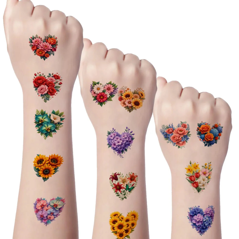 63-Piece Floral & Heart Temporary Tattoo Stickers for Adults